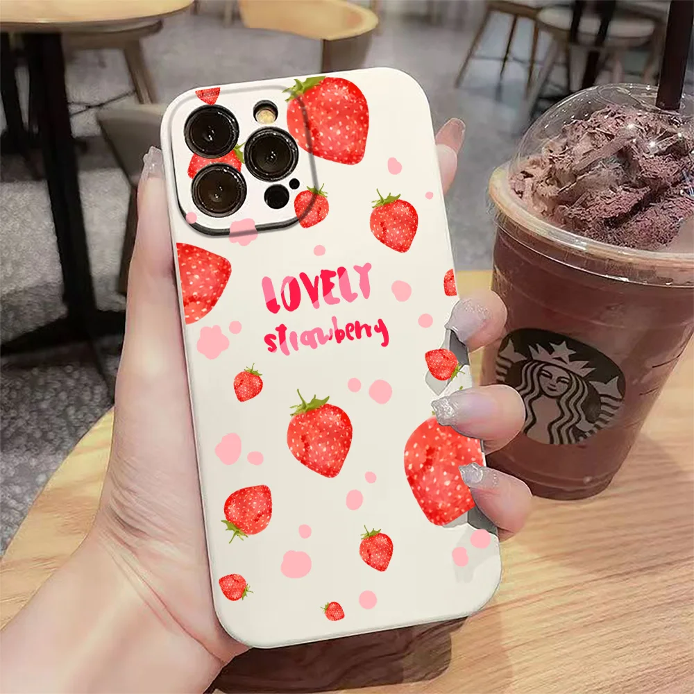 

Cute Strawberry Pattern Phone Case For iPhone 16 15 14 13 12 11 Pro Max Mini X XS SE 7 8 Plus 16E Shockproof Non-Slip Soft Cover