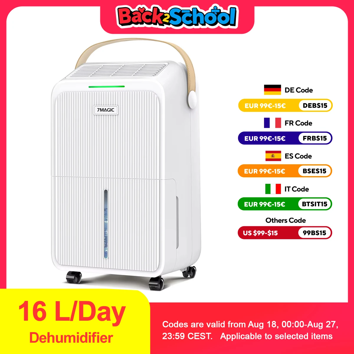 Deshumidificador 16 L/Día, Deshumidificador Eléctrico con Manguera De Drenaje 1,2 m, Deshumidificador De Ambiente con Pantalla LED