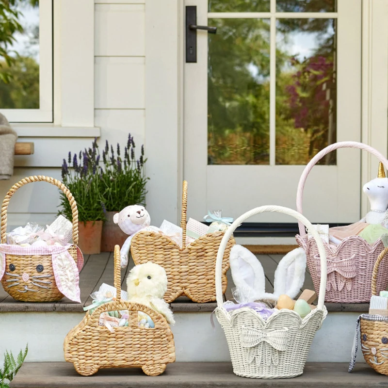 Handmade Woven Rattan Storage Basket Cute Car Straw Bag Butterfly Handbag Children's Toy Container Picnic Outing Storge Bag