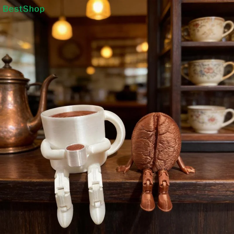 3D Printed Coffee Partner Cute Coffee Cup Coffee Bean Desk Decor Fidget Toys For Coffee Lovers Home Office Ornaments