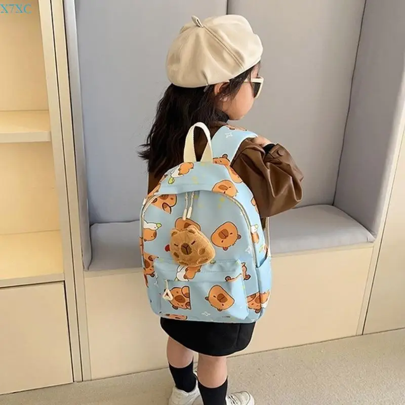 X7XC Cartoon Capybara Backpack Designed For Students Comfortable Schook Bag Casual Daypack With Adjustable Shoulder Strap