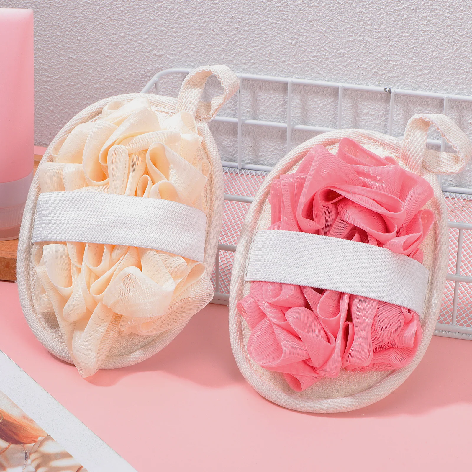 

2pcs Loofah Bath Ball Dual Sided Exfoliating Body Scrubber Gentle Cleansing Rich Lather Puff Pad For Shower Travel Lightweight