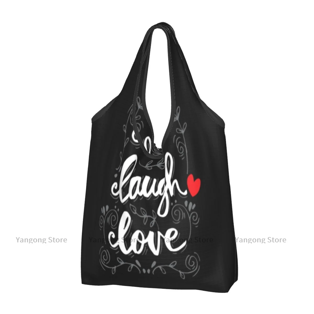 Foldable Shopping Bag Live Laugh Love Lettering Quote Tote Folding Pouch Handbag Convenient Travel Grocery Bag