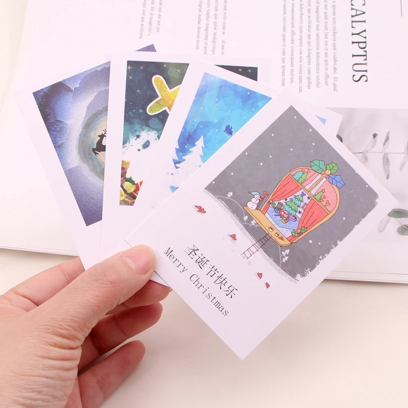 10pcs/lot Mini Greeting Cards for Christmas Blessing Cartoon Characters Gift Packing Thank You Card Thick Paper Customized logo