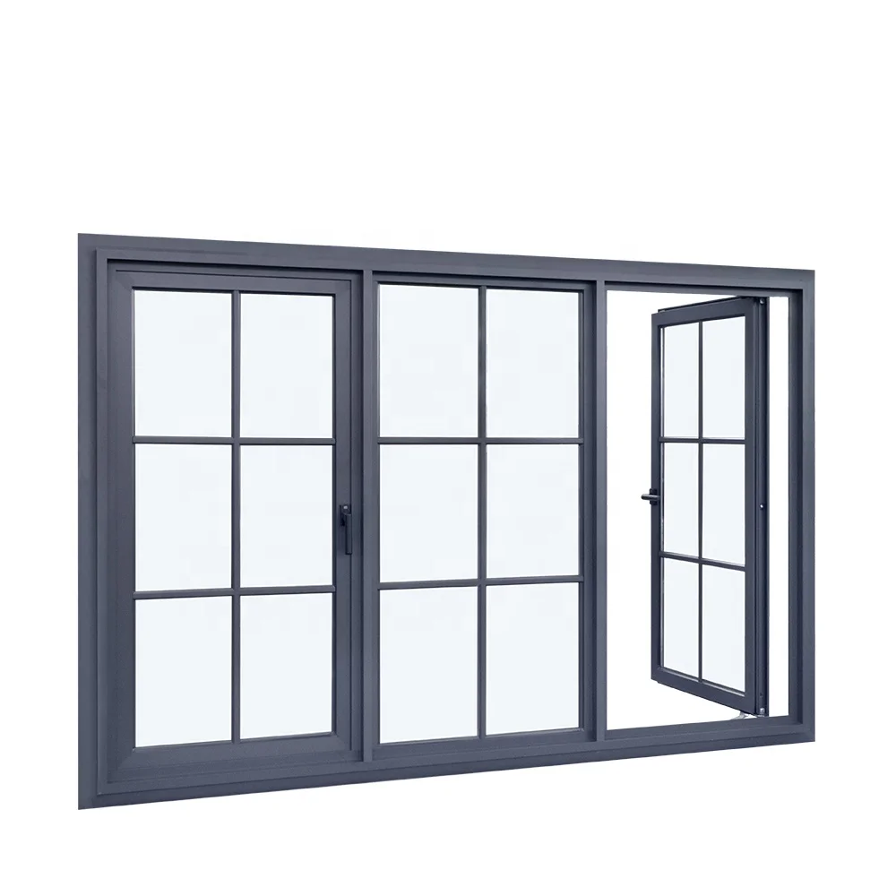 YY American Style Residential Double Safety Glass Aluminium Wood Window Composite Frame Crank Open Casement Windows