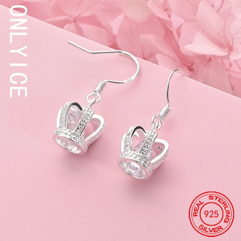 

925 Sterling Silver Beautiful Zircon Crown Earrings Fashion Designer Jewelry Party Wedding Accessories Holiday Gift