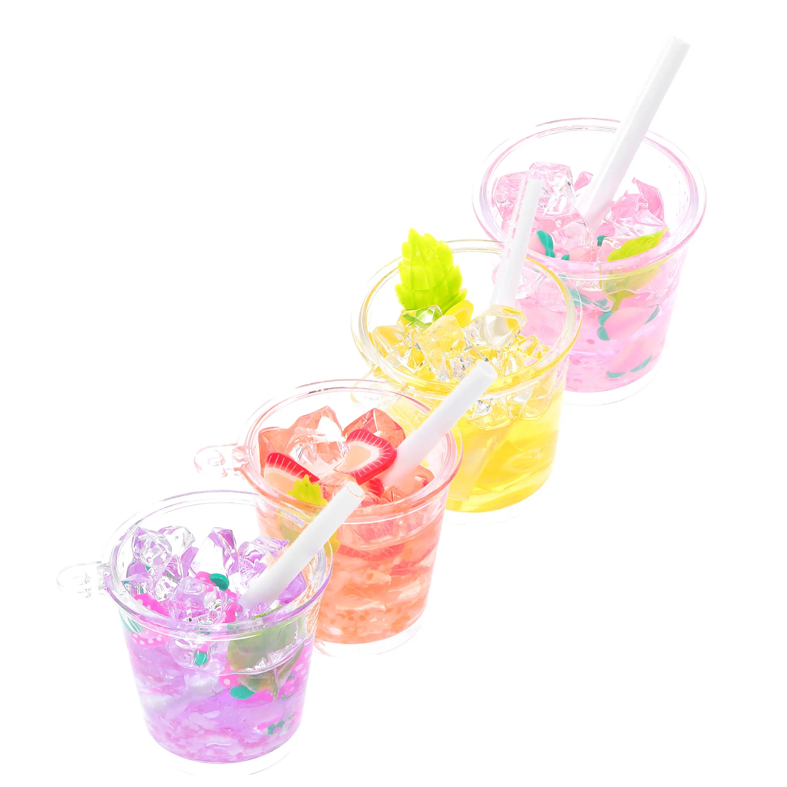 

4pcs Miniature Resin Barrel Cold Drink Cup Wine Keychains Diy Bag Charms Backpack Accessories Summer Party Lightweight Glass