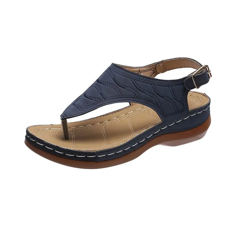 Sandalias planas Oxford para mujer, chanclas de cuero Pu con hebilla de cinturón, zapatos de moda romana, novedad de verano, 2024