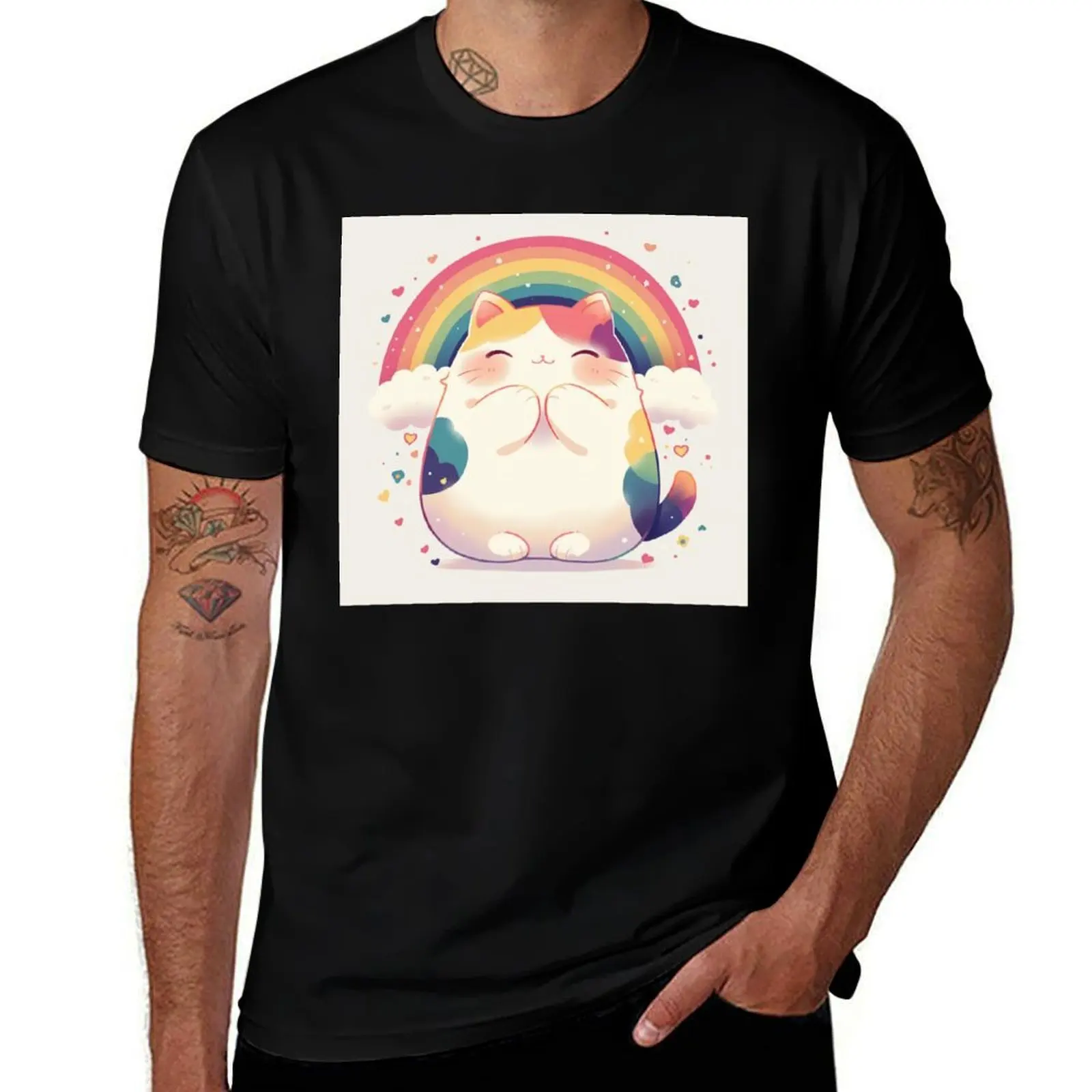 

Rainbow cat T-Shirt anime figures Personalized t-shirt cute tops plus size clothes mens graphic t-shirts big and tall