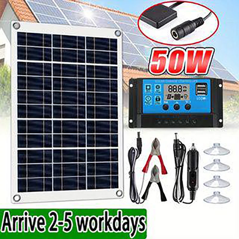 2Pcs 12V high-efficiency polycrystalline silicon solar panel power supply, PWM controller, used for outdoor phone charger