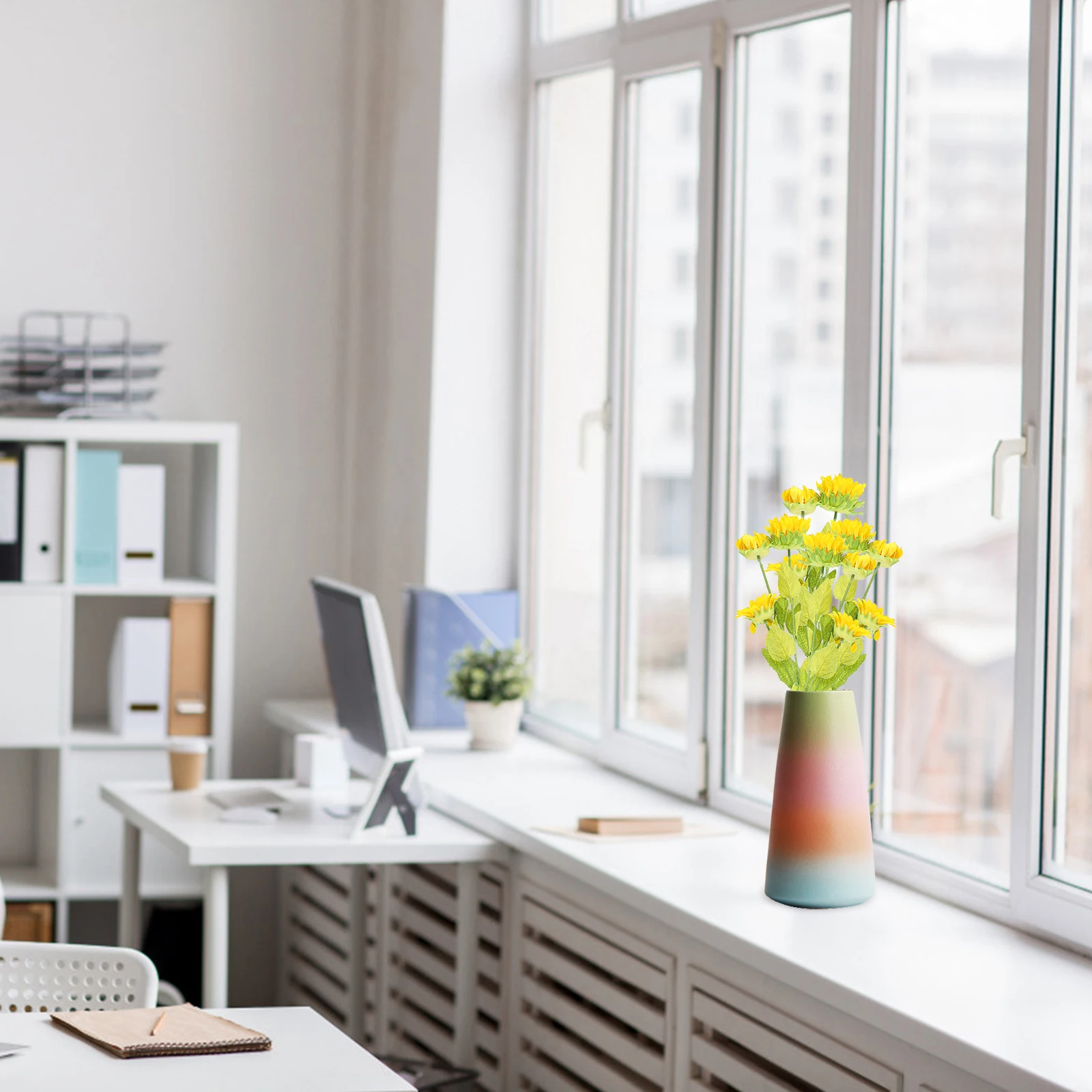 

2 pcs Artificial Sunflowers Yellow Plastic Home nament Bouquet Decoration Fade Resistant Bouquet Adornment