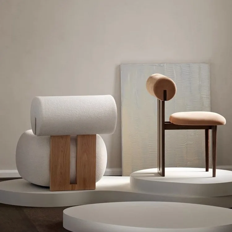 أريكة فردية من Homestaybalcony Lamb Velvet على الطراز القديم كراسي أريكة خلفية للترفيه على الطراز الكريمي كرسي أريكة من الخشب الصلب