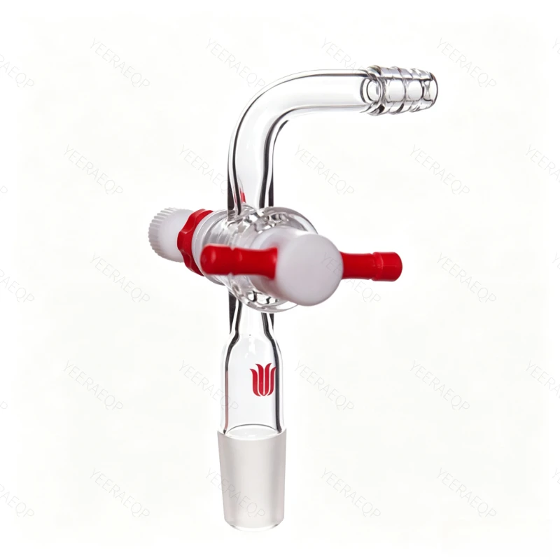 SYNTHWARE 90 ° extraction joint, External grinding mouth 14/20 19/22 24/40 29/42, PTFE/Glass valve, 2mm aperture, vacuum adapter