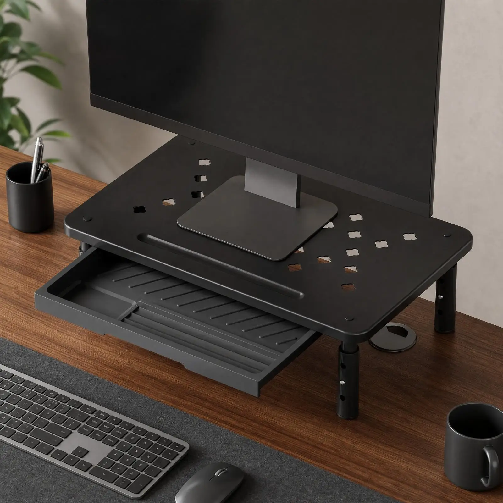 Display Screen Riser with Drawer Ergonomic Ventilated Display Screen Stand Space-Saving Laptop Stand with Adjustable Legs for