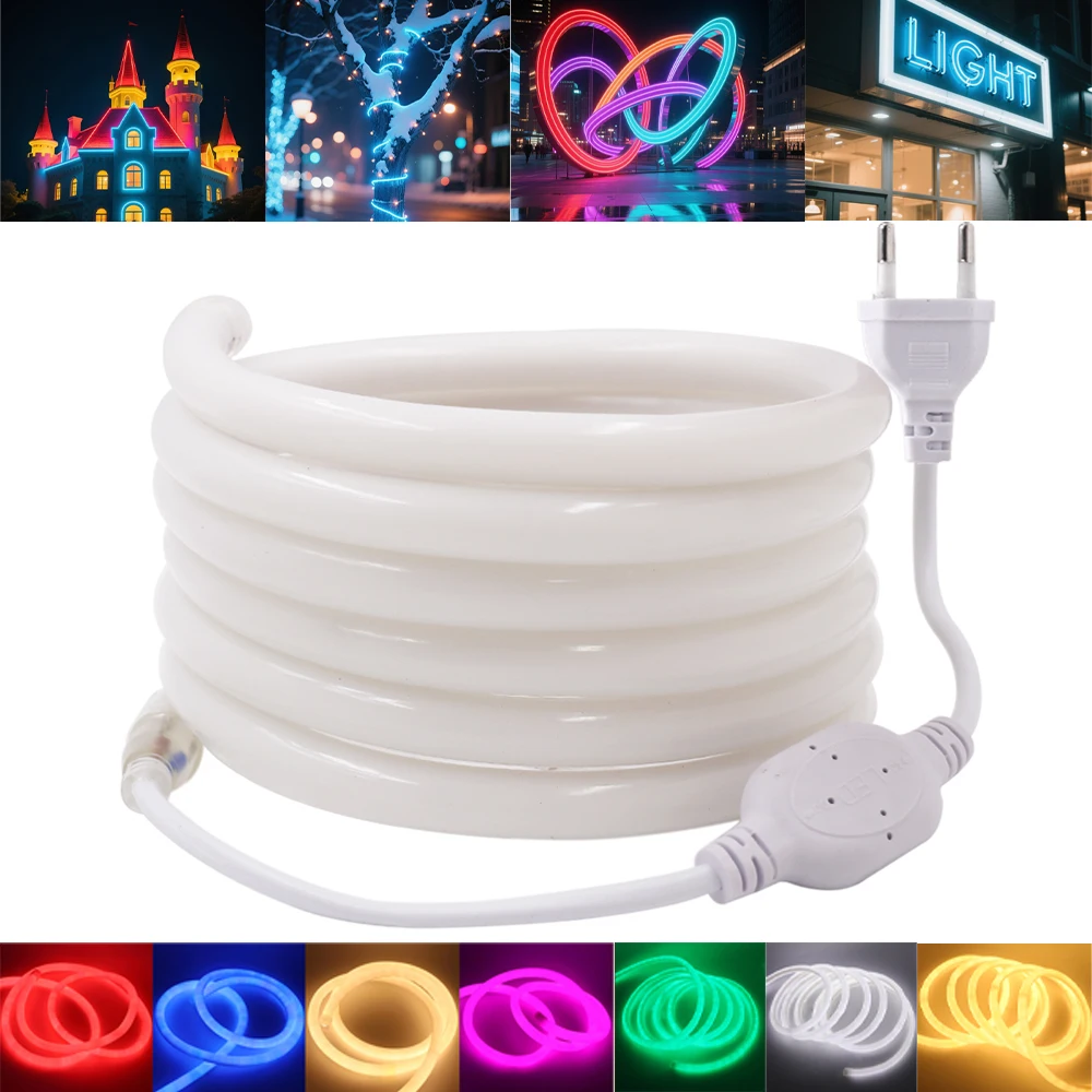 220V Neon LED Strip Light 360 Degree Round Tube Red/Green/Blue/Warm White Flexible Rope 120Leds/m Waterproof EU Power Home Decor