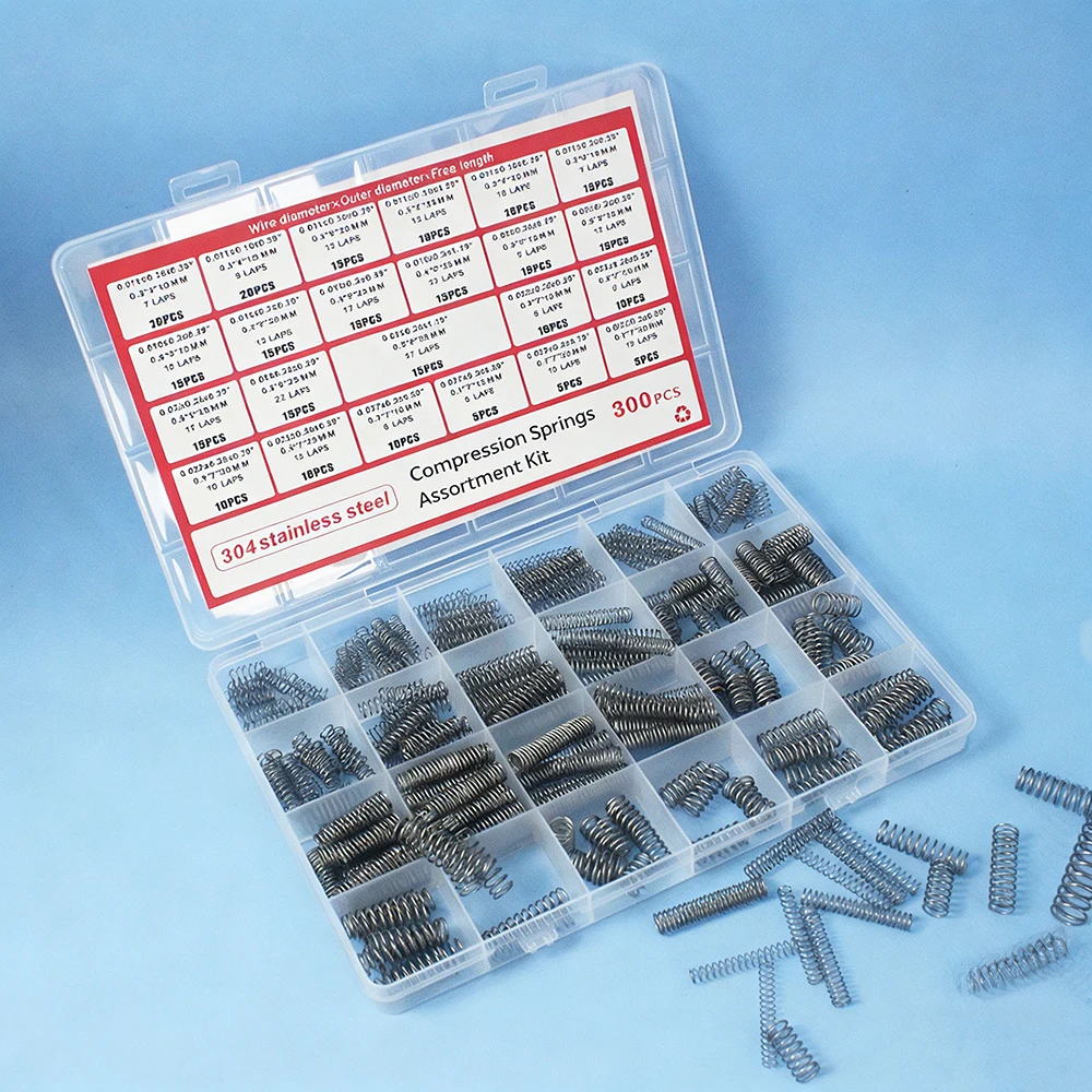 Kit d'assortiment de ressorts de compression en acier inoxydable de qualité supérieure, 300 pièces, avec 24 tailles pour les réparations mécaniques, les projets électroniques et de bricolage