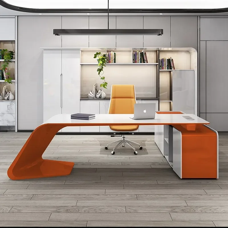 Designer Creative Painting Modern Simple White Orange Manager Supervisor Desk Technology Sense President Desk