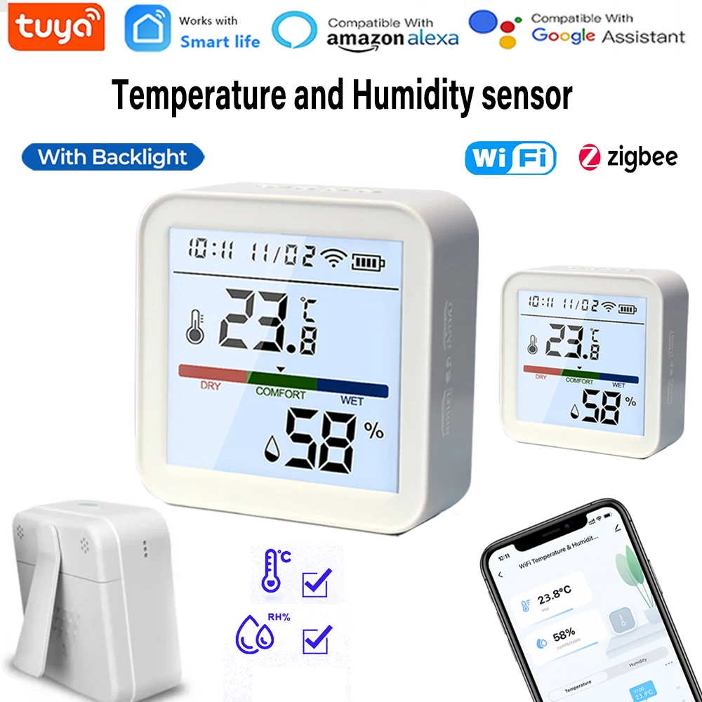 

Tuya Wi-Fi с подсветкой, датчик температуры и влажности Zigbee, детектор температуры и влажности, поддержка Alexa Google Home Smart Life