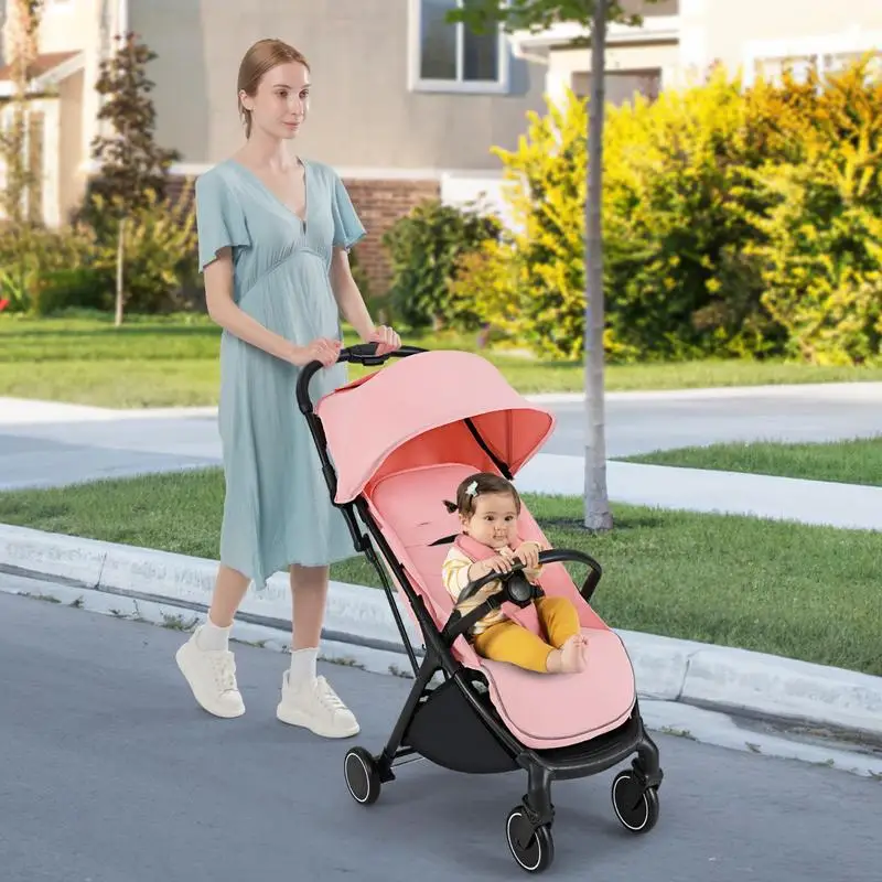 Image 7: Poussette bébé légère pliable d'une seule main, avec dossier inclinable, rose