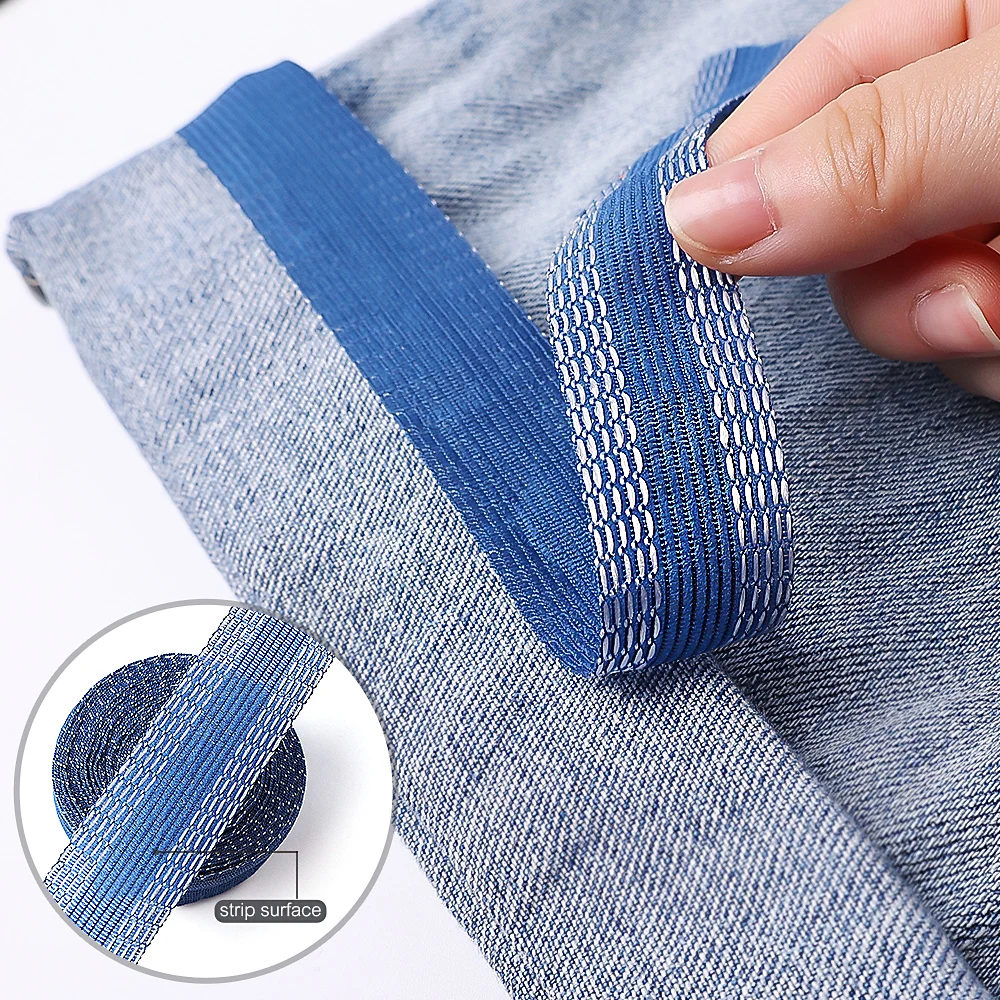 Pantaloni autoadesivi Bordo accorciare adesivi Toppe per abbigliamento Jeans Pantaloni Tessuto Bocca Patch Riparazione Orlo Nastri Strumenti per