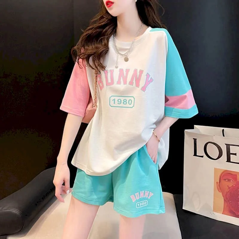 Sporty Shorts Set Hslf Sleeve T-shirt 2 Piece Sets Women Outfits Summer Sportswear Suits Loose Korean Style Casual Pants Sets