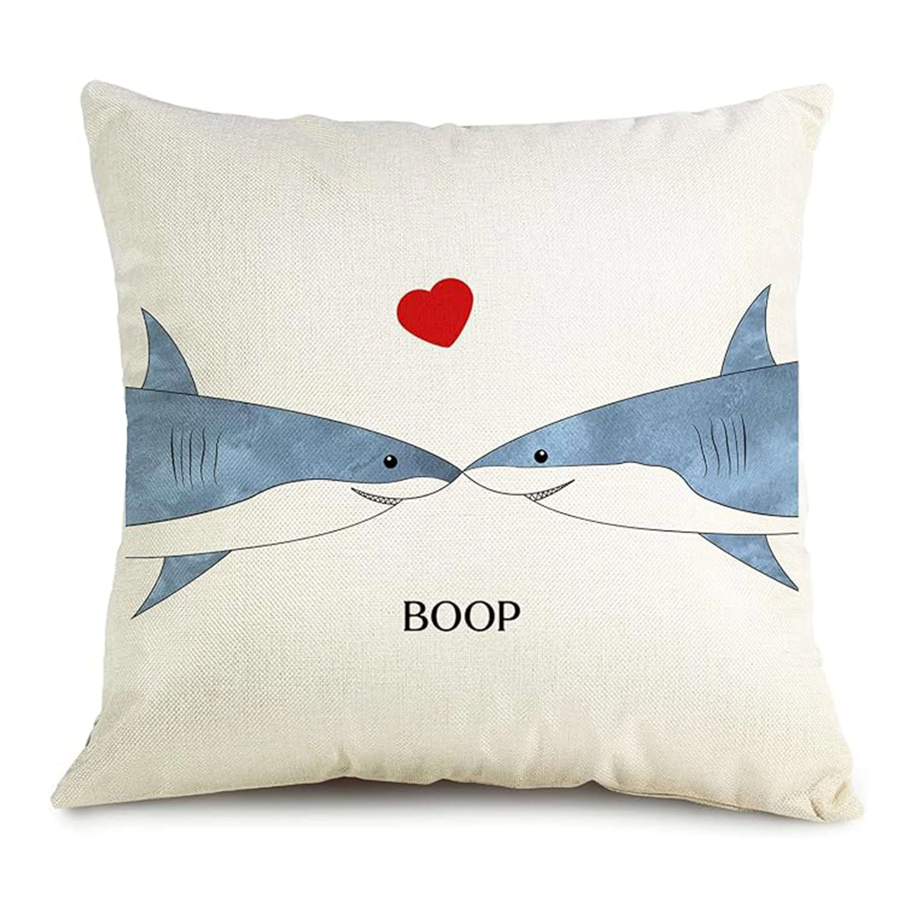1pc Heart Shark Print Throw Pillow Cover,Suitable for Sofa,Bedroom,Living Room,A Fun Gift for Ocean Lovers