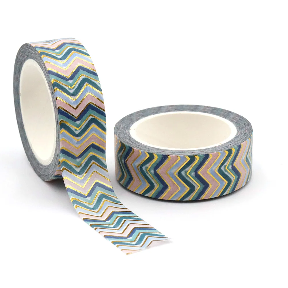 NEW 1PC 15mm*10m Gold Foil Inky Chevron Stripes Decorative Washi Tape Stationery Colourful Tape Office Supplies