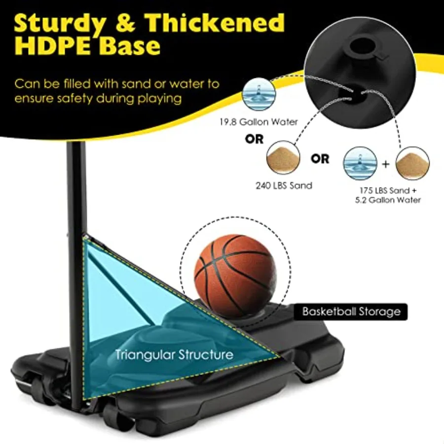 Portable Basketball Hoop for Outdoor and Indoor Use 4.2510FT 12Level Adjustable Height with 44Inch Shatterproof Backboard Filla