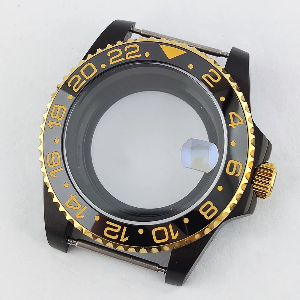 

40MM Men's Case Black Gold Case 904L Stainless Steel Sapphire Glass Waterproof Case Suitable for 28.5mm NH35 Watch Case