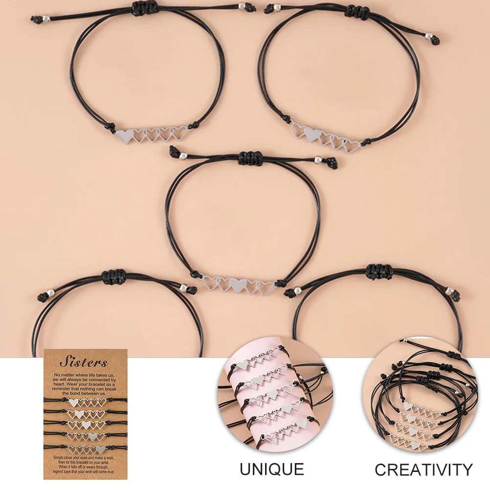 

5Pcs Stainless Steel Bracelets Fashion Hollow Heart Design Friendship Couple Wrist Chain for Women Daily Outfit Party Prom