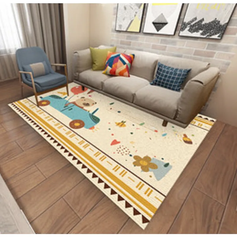 Yellow Bear Cute Cartoon Carpet Scarf Wearing Teddy Bear Children's Living Room Rugs Bedroom Children's Home Decoration Mats
