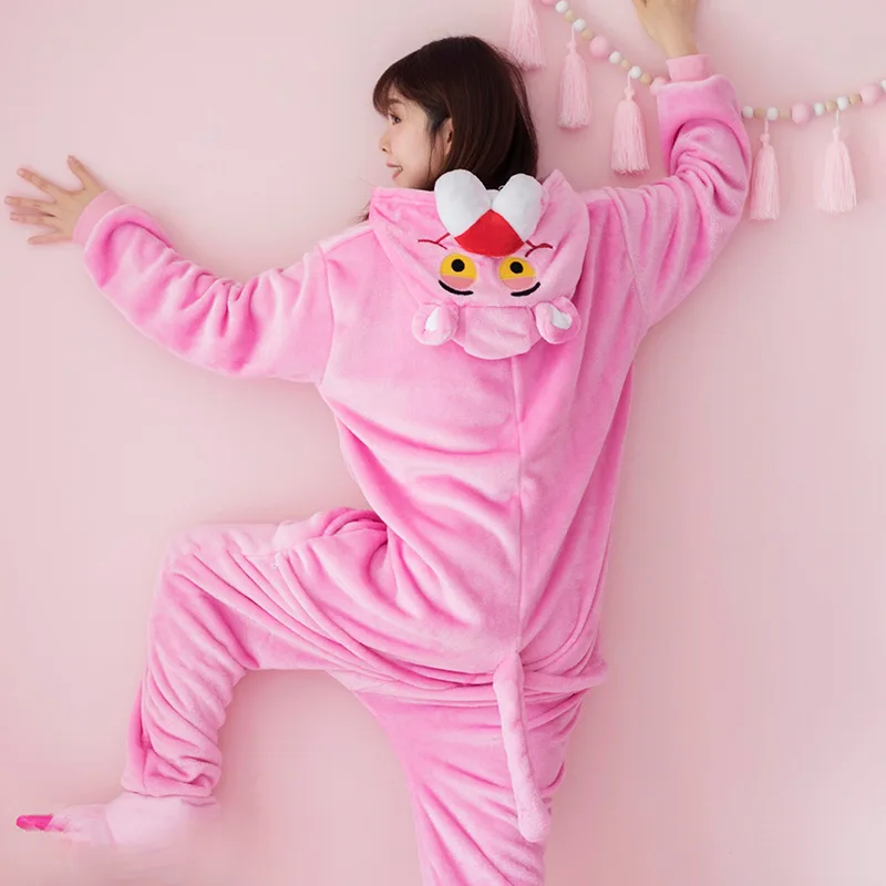 Różowy słodki Onesies dorosłych zwierząt Cosplay jednoczęściowa piżama Homewear flanelowa ciepła piżama kombinezon kostium dla kobiet dziewczyn