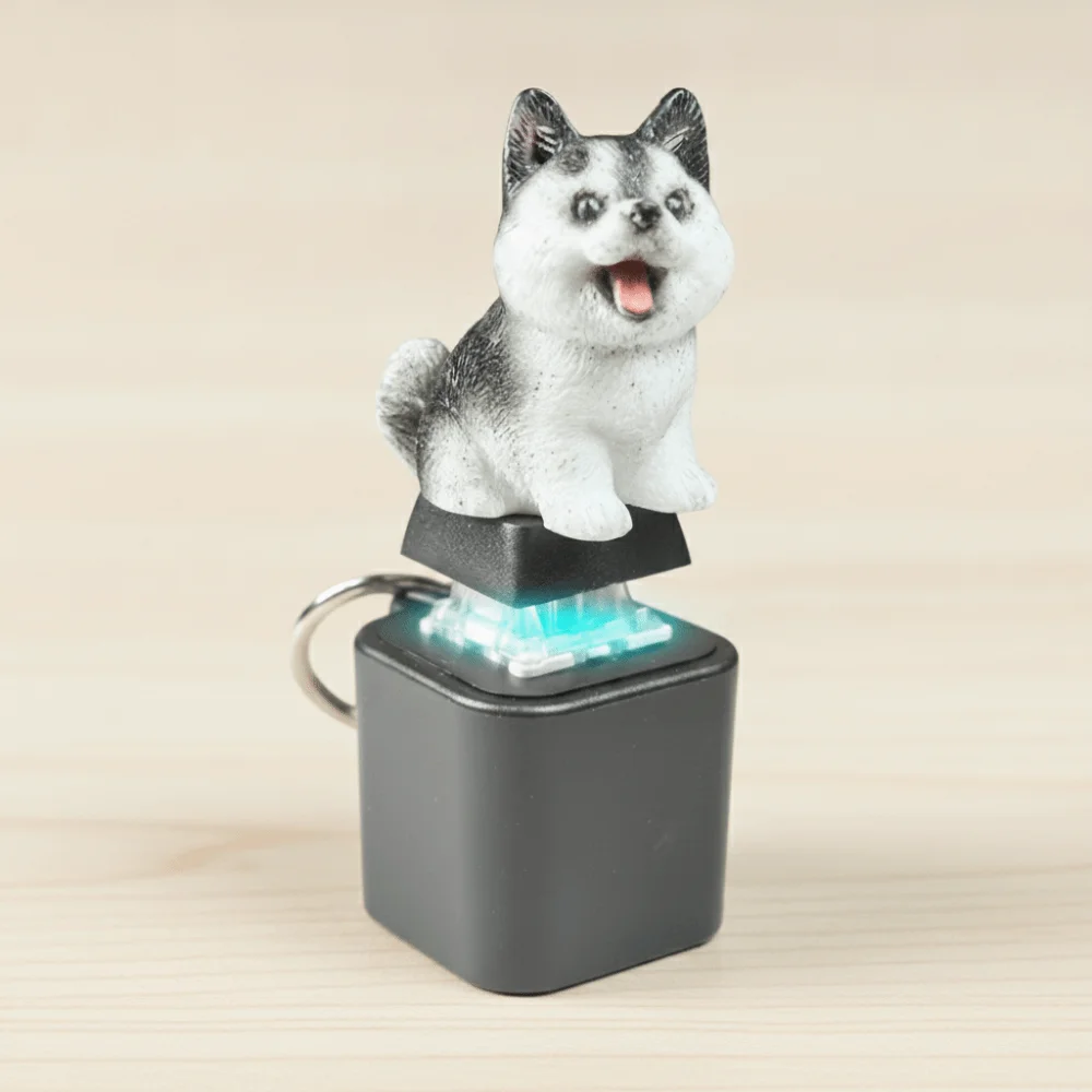 Rechargeable Fidget Button Key Chain Sounding Glowing Animal Keycap Portable Cute-Animal Sound Light Key Ring Office Fun