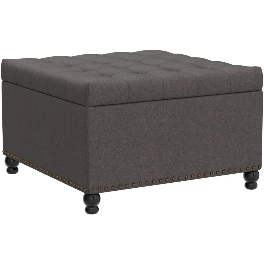 Duża kwadratowa pufa z miejscem do przechowywania, tapicerowana, stolik kawowy z ukrytym schowkiem, powiększony podnóżek-pufa do salonu.