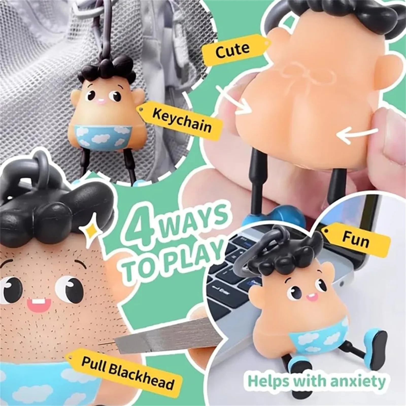 Novelty funny Plucking Blackhead Cartoon character toys Pulling Hair Beard Skin Picking Keychain Pimple Anti Stress Adults Gift