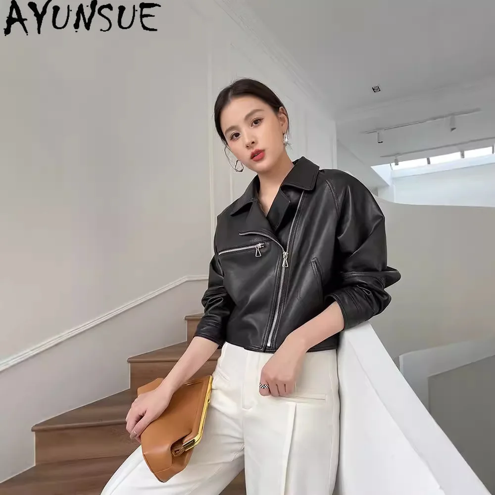 AYUNSUE veste en cuir véritable femmes 2025 100% peau de mouton femmes manteaux nouvelles vestes de moto printemps automne vêtements tannage végétal
