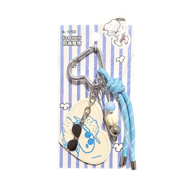 MINISO Kawaii سنوبي المفاتيح المحيط مذكرات الماس القلب الخرز لوح التزلج مرآة قلادة هدية للفتيات عيد ميلاد