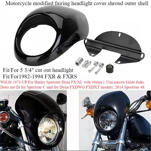 Motorcycle modified fairing headlight cover shroud outer shell for Harley XL 883 1200 48 5 3/4" cut out headlight 1982-1994 FXR