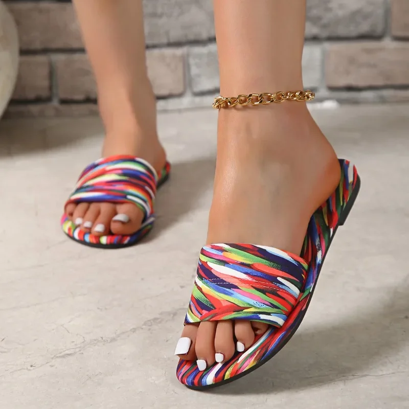 Женская обувь 2025, модные женские тапочки с открытым носком, летние уличные тапочки больших размеров, лаконичные бестселлеры, удобные легкие тапочки на плоской подошве