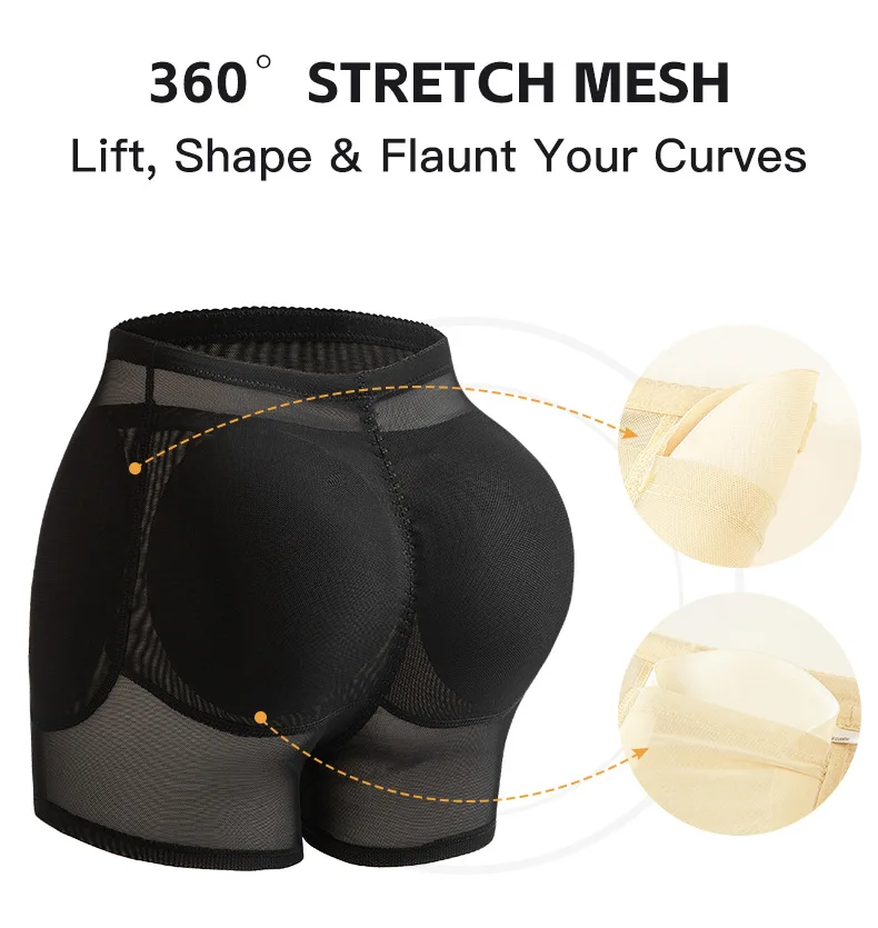 Damen 4-Pad Po-Lifter-Höschen mit hoher Taille, Bauchkontrolle, Shapewear, Hüftverstärker, Netz-Slips, Bauchstraffende Body-Shaper-Shorts – Detail 4