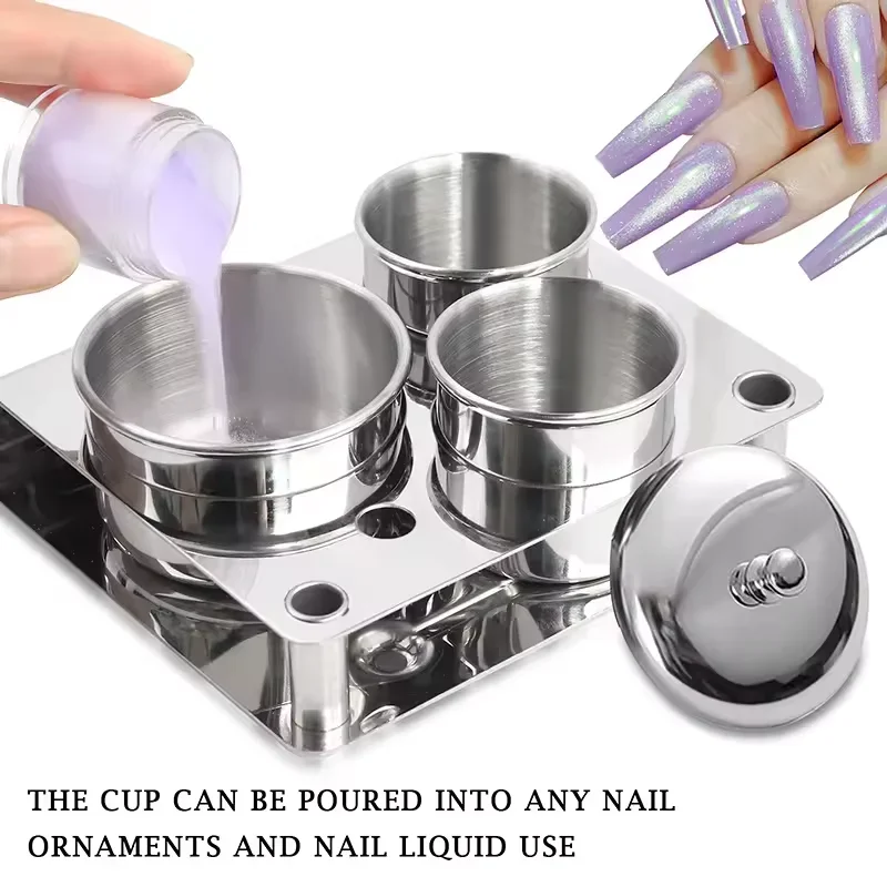 

3Pcs/Set Nail Art Dappen Dish Stainless Steel Lid Acrylic Liquid Powder Container Tray Manicure Tools Salon Professional