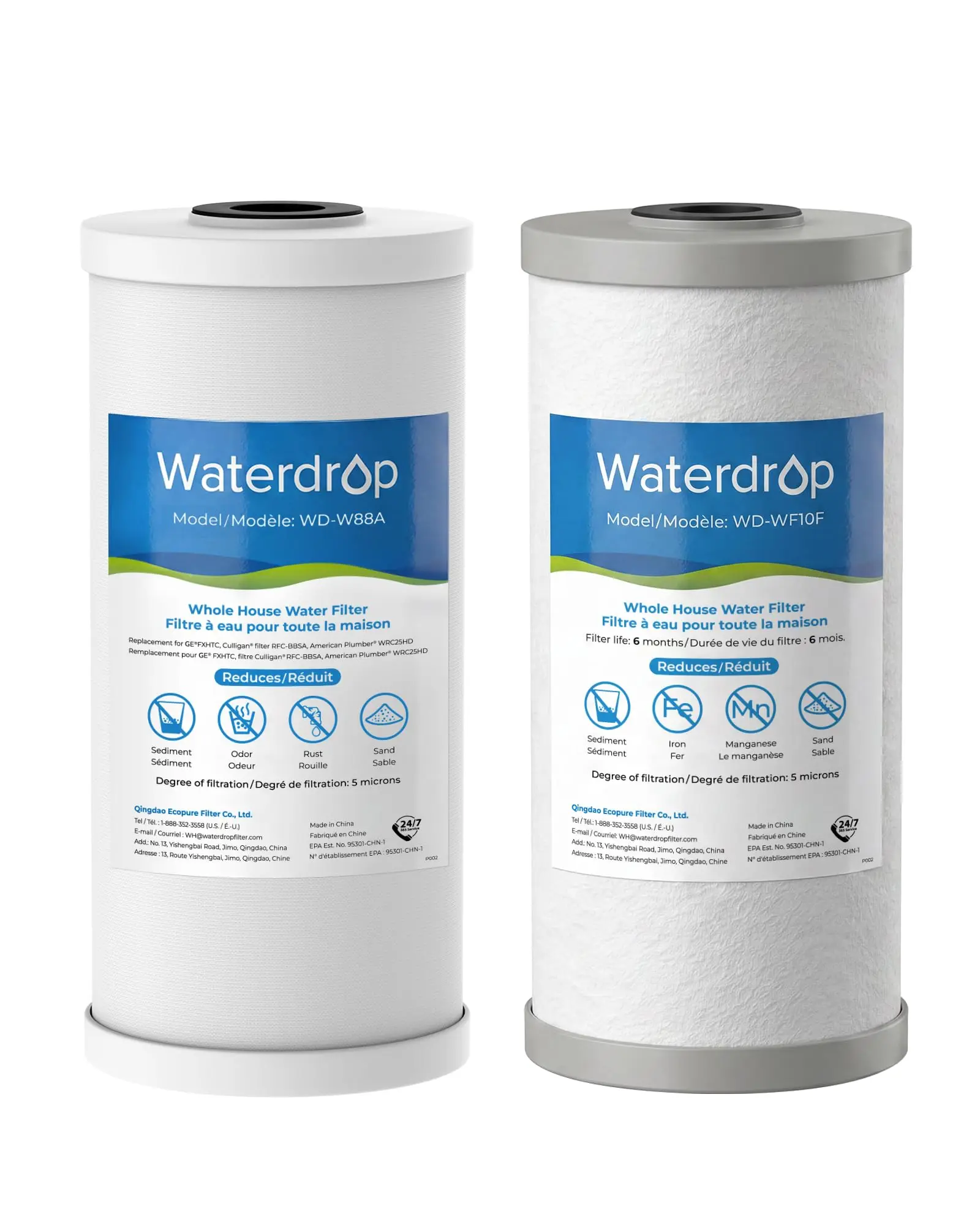 Waterdrop WF10FG Whole House Water Filter, Compatible With WHF21-FG, Replacement for GE® FXHTC, GXWH40L, Ispring, Culligan® RFC-BBSA, Whirlpool®, Any 10