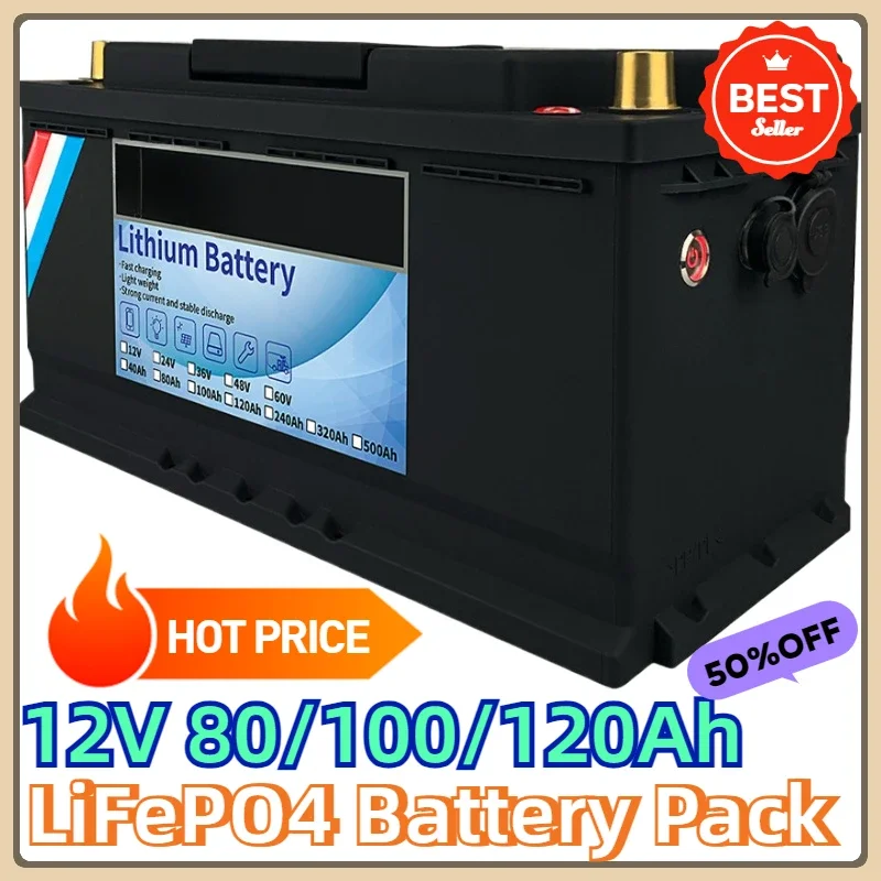 New 12V 80/100/120Ah LiFePO4 Battery Pack  Lithium Power Golf Cart RV Campers Off-Road