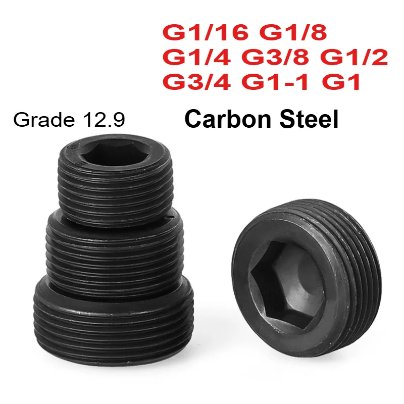 G1/16 G1/8 G1/4 G3/8 G1/2 G3/4 G1-1 G1 Grade 12.9 Black Carbon Steel Hex Socket Screw Metric BSP Plug Oil Hydraulic Pipe Fitting