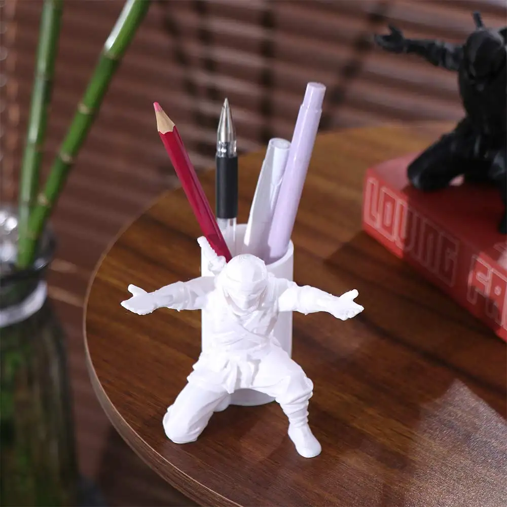 Multi-functional Funny Ninja Warrior Pen Holder Plastic Non-Slip Base Ninja Ornament Stable Simulation Character Model Gift Idea