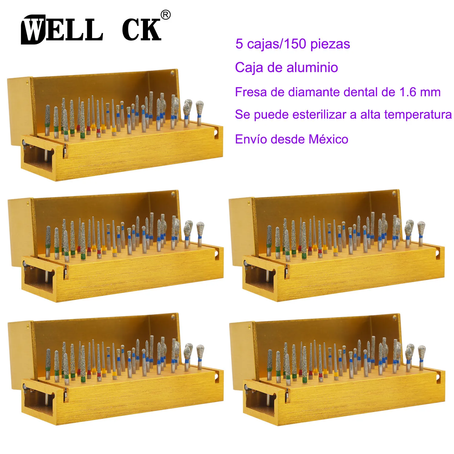 5 Set Dental Diamond Burs Drill Disinfection Block For High Speed Handpiece Sterilization Block Holder Aluminium Dentistry Tools