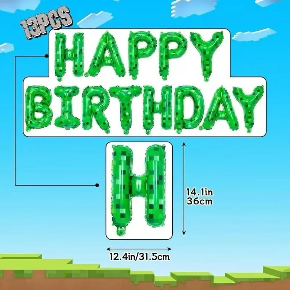 16 Inch Green Pixel Theme HAPPY BIRTHDAY Foil Balloon Mosaic Birthday Letter Theme Set Party Supplies view 4