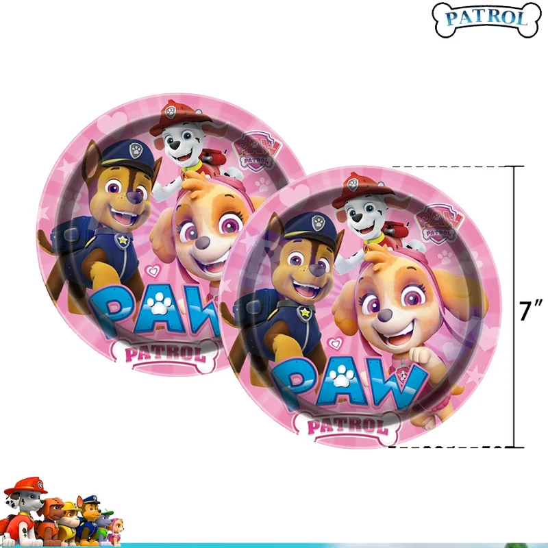 Perlengkapan ulang tahun Paw Patrol mainan anak-anak dekorasi pesta anjing balon pembuat kebisingan perlengkapan makan sekali pakai latar belakang spanduk