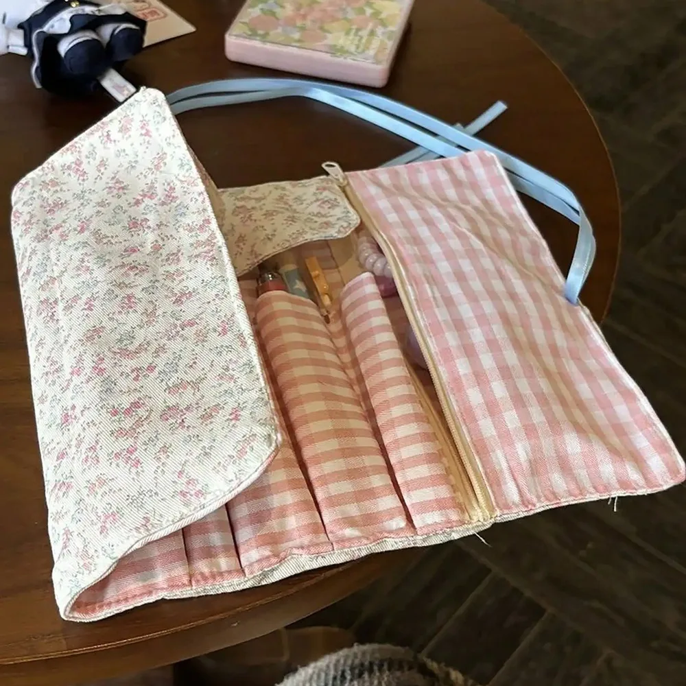 

Floral Pattern Makeup Brush Bag Pink Eyebrow Pencil Box Cosmetic Storage Bag Large Capacity Beauty Tool Makeup Brush Organizer