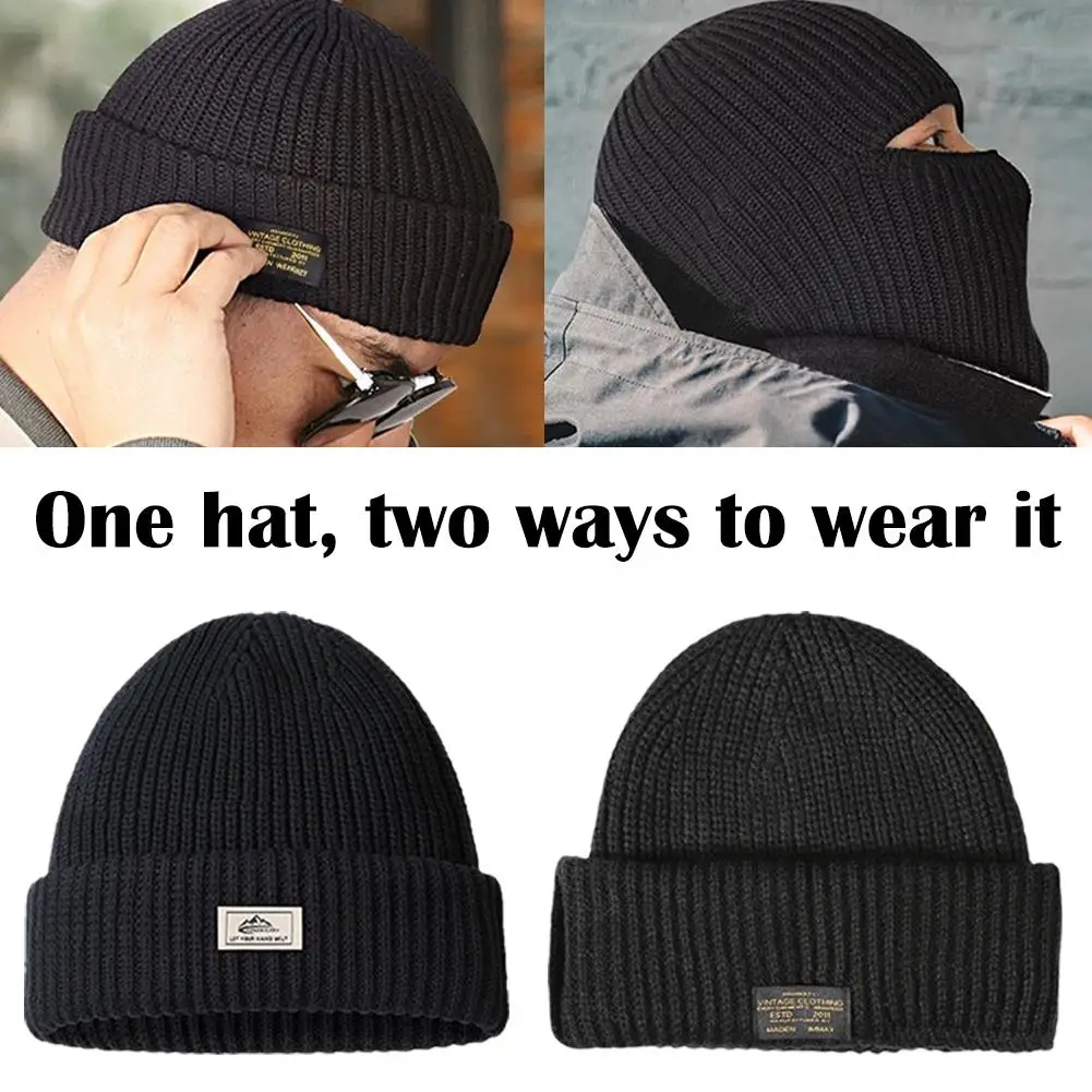 Winter Men\'s Hats Knitted Wool Hat Windproof And Cold Resistant Head Cover Mask Warm And Cold Hat Outdoor Balaclava Warm Hat ﻿